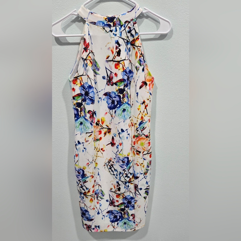 Venus White Floral Halter Neck Dress